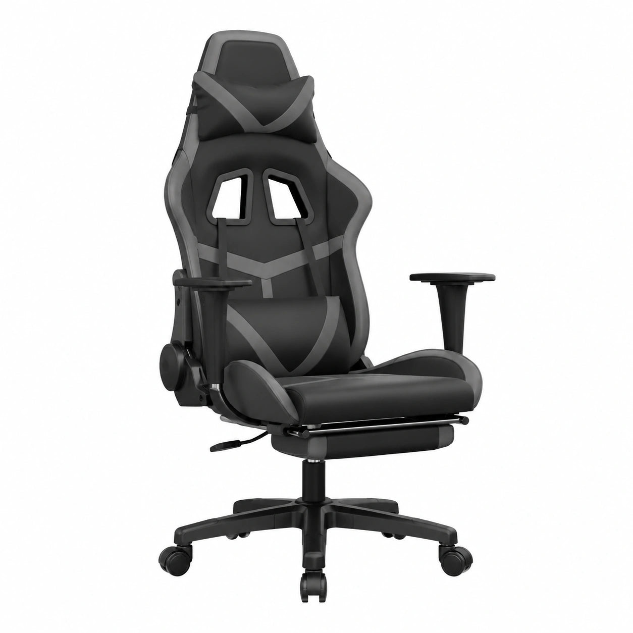 Sedia Gaming Ergonomica in Similpelle con Poggiapiedi, Nero e Grigio, Regolabile e Girevole 360°, Struttura Robusta