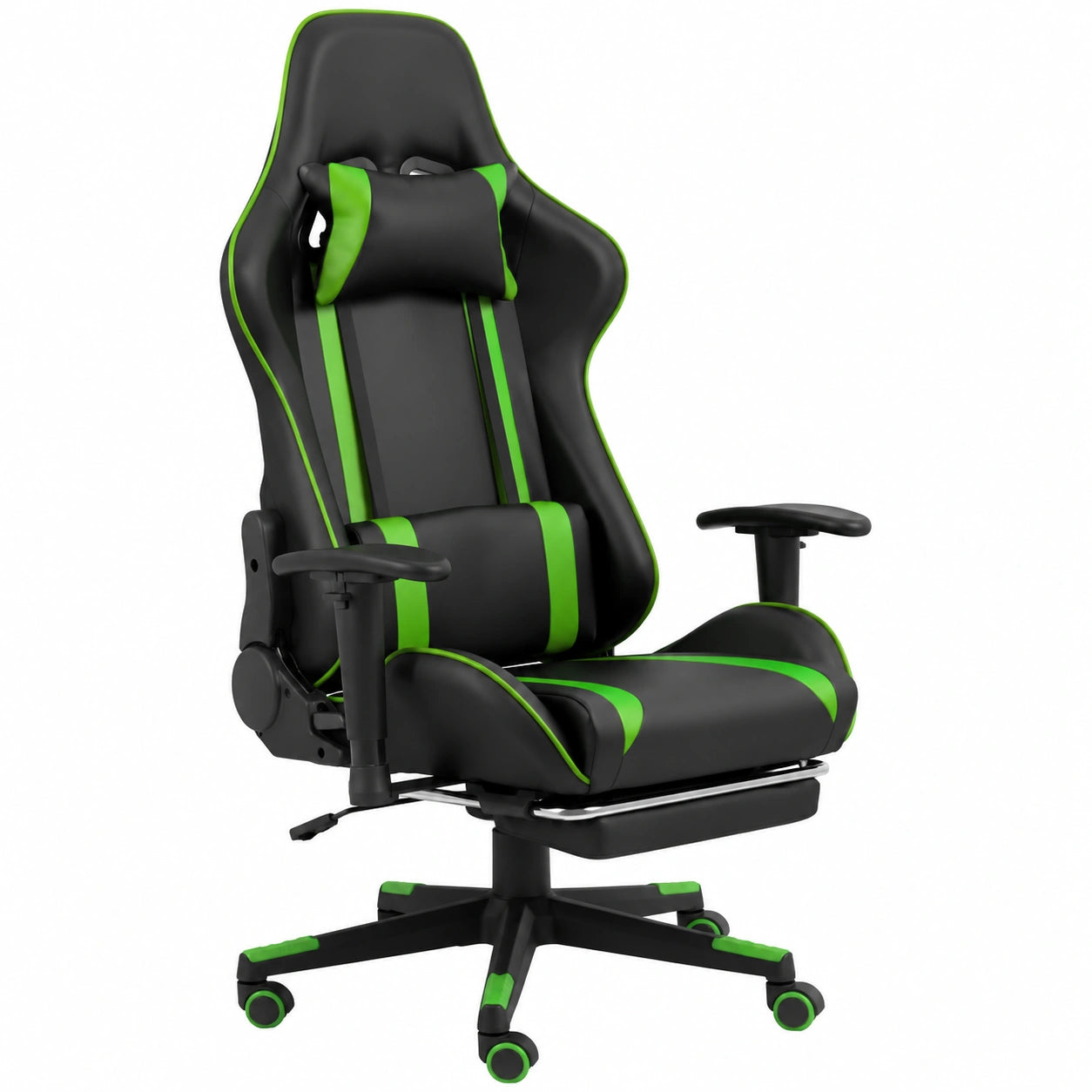 Poltrona da Gaming Ergonomica con Poggiapiedi, Regolabile e Girevole, Supporto Lombare e Cervicale, Ideale per Ufficio e Gioco, Seduta Comoda Stile Racer, Verde, Fino a 110 kg