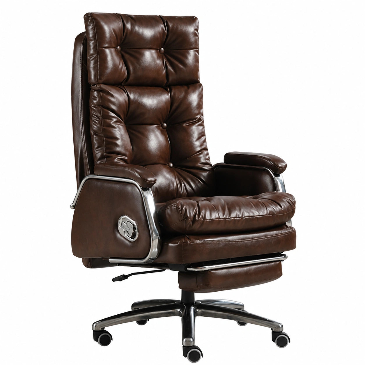 Sedia Direzionale Ergonomica in Pelle Reclinabile 90°-155°, Carico 150kg, Braccioli Fissi, Marrone Ruggine