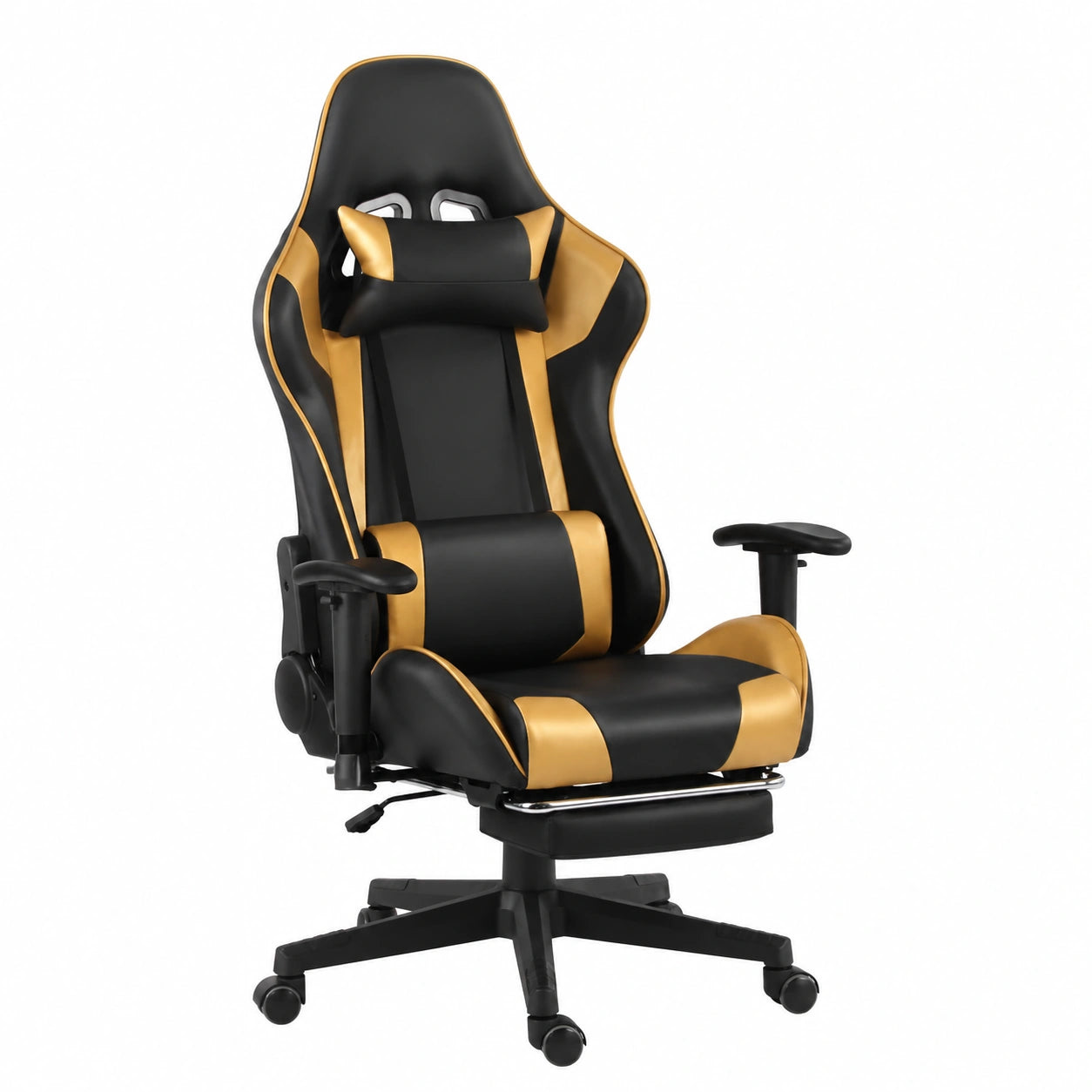 Poltrona da Gaming Ergonomica in PVC Dorato con Poggiapiedi, Regolabile e Girevole