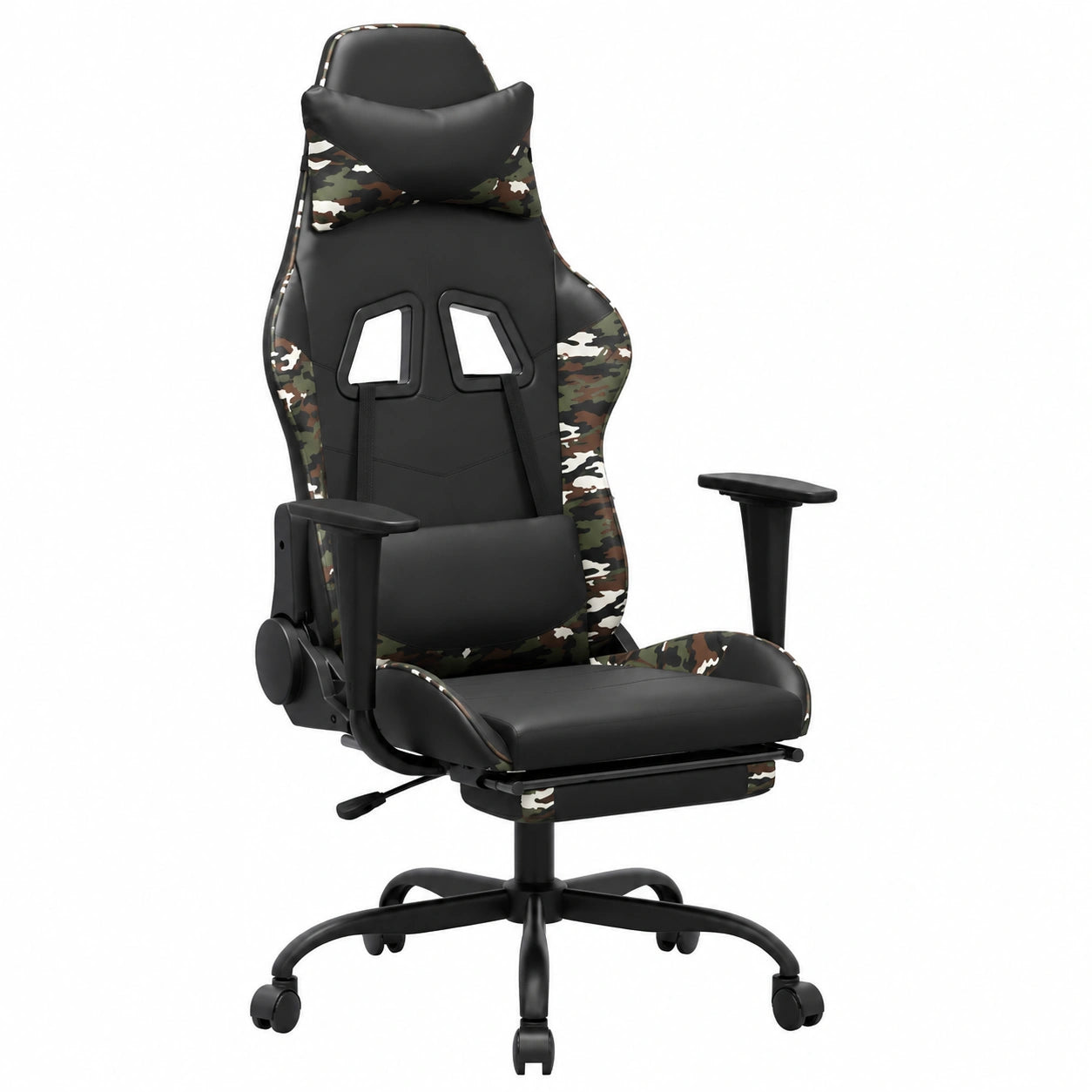Sedia Gaming Ergonomica Nero e Mimetico con Poggiapiedi, Rotazione 360°, Supporto Regolabile