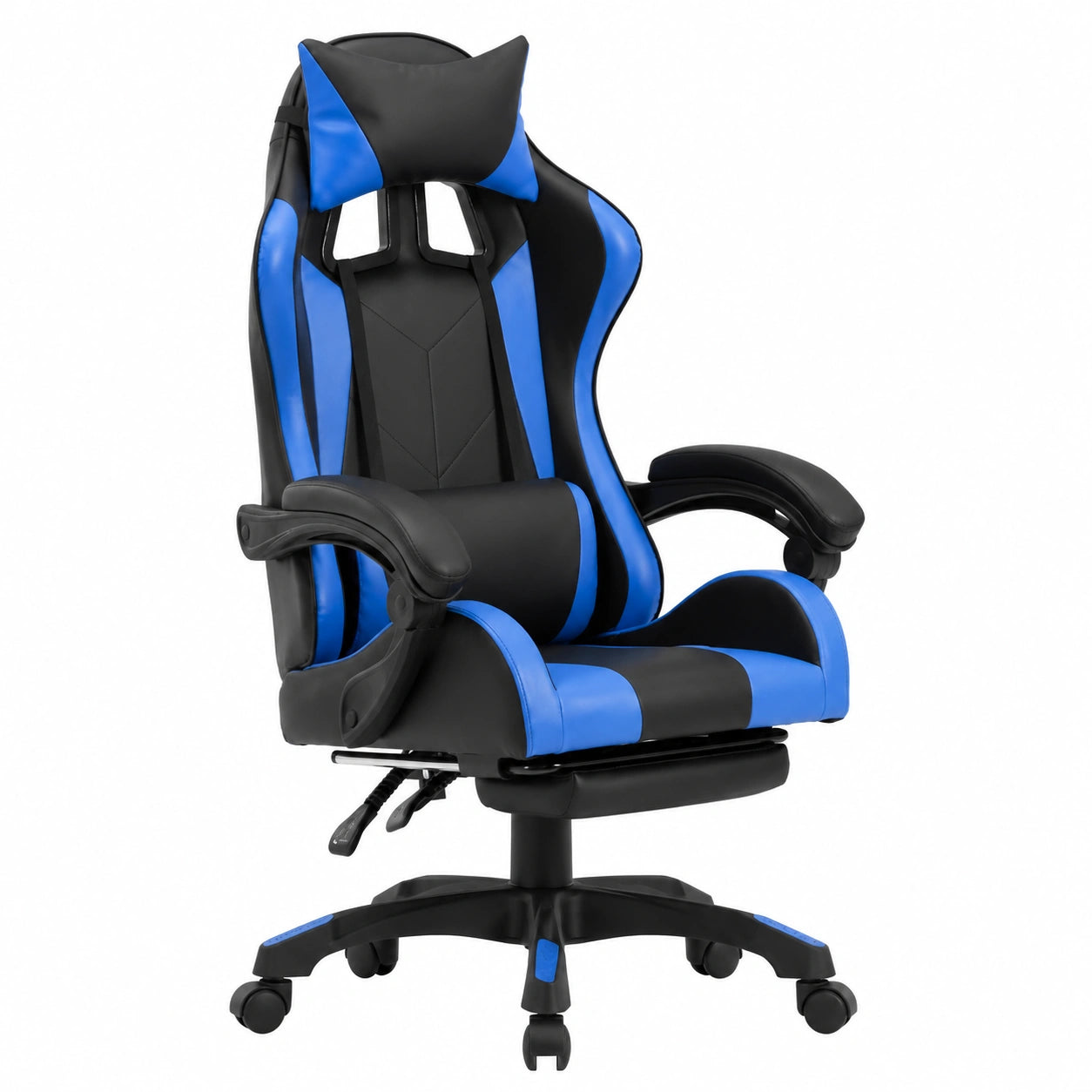 Poltrona da Gaming Blu e Nera in Ecopelle con Poggiapiedi e Altezza Regolabile