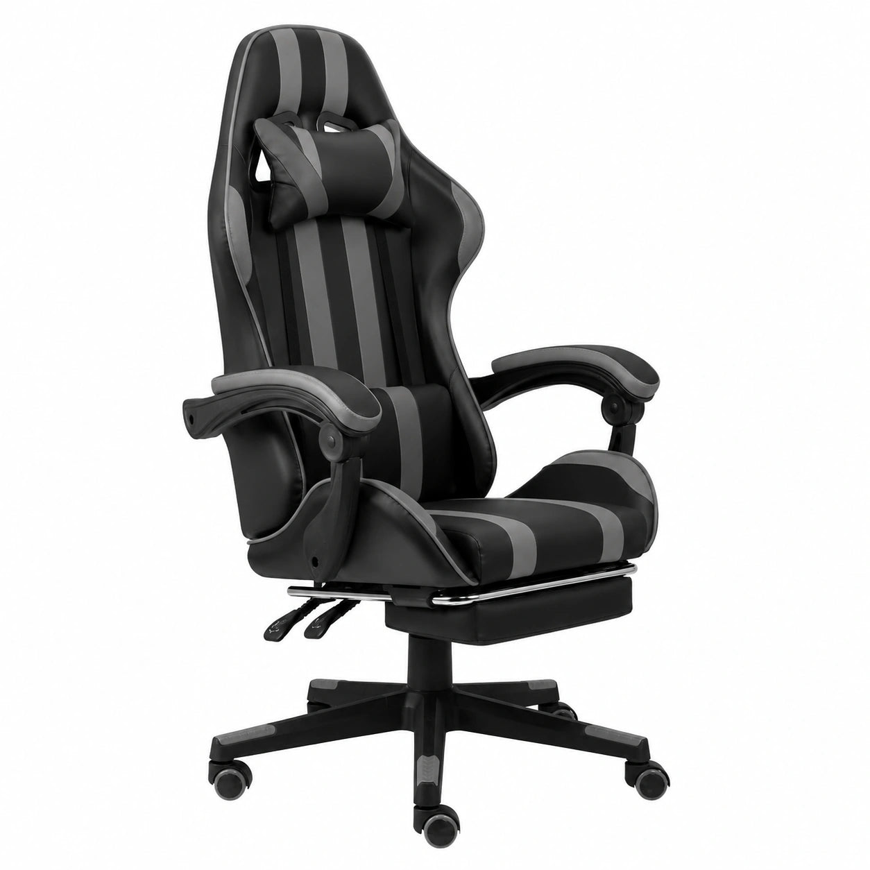 Poltrona Gaming Ergonomica in Similpelle Nero-Grigio con Poggiapiedi, Altezza Regolabile, Girevole, Braccioli e Poggiatesta, Imbottitura Confortevole, Ideale per Ufficio e Gioco