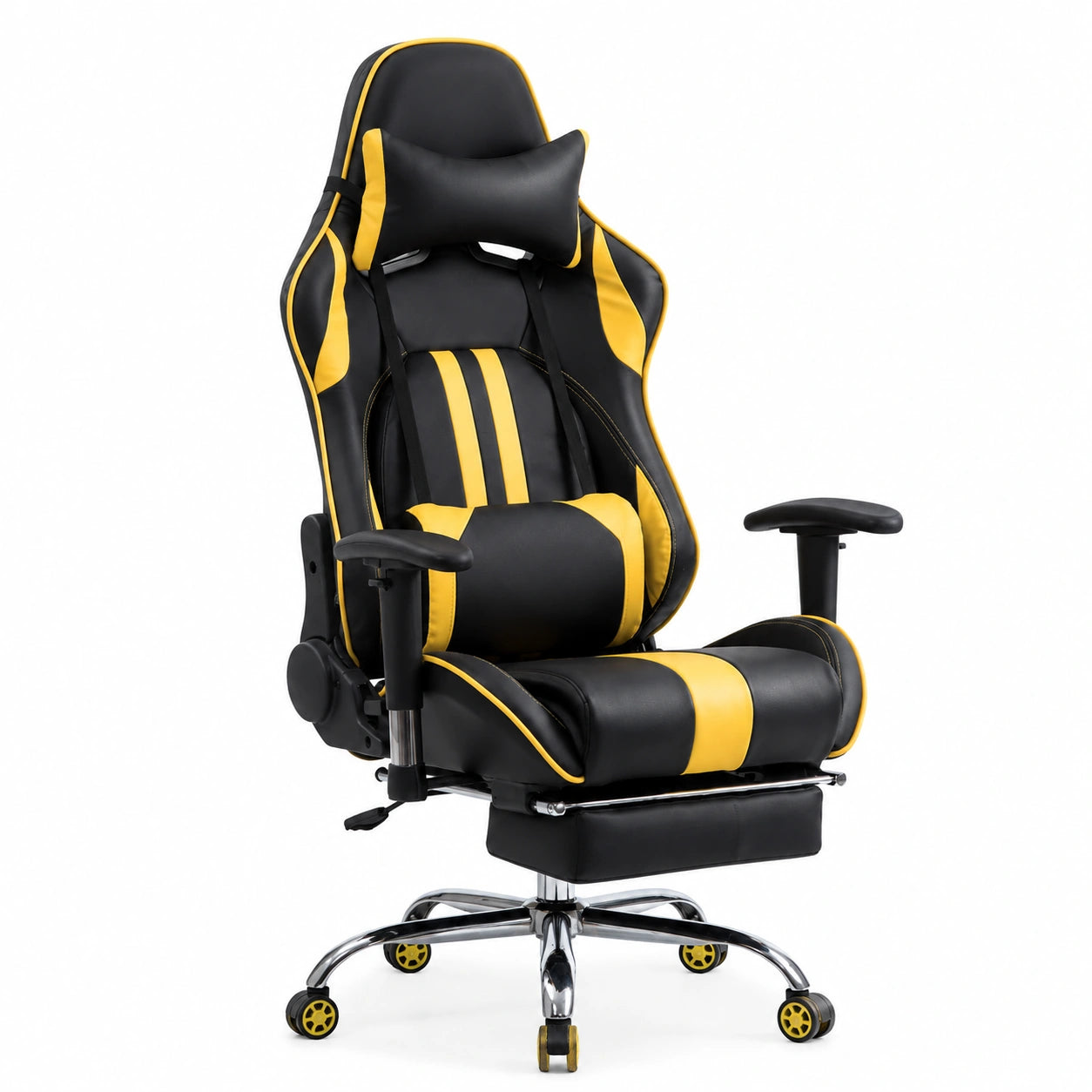 Sedia da Gaming XL in Similpelle con Poggiapiedi, Nero/Giallo, Carico Fino a 150Kg