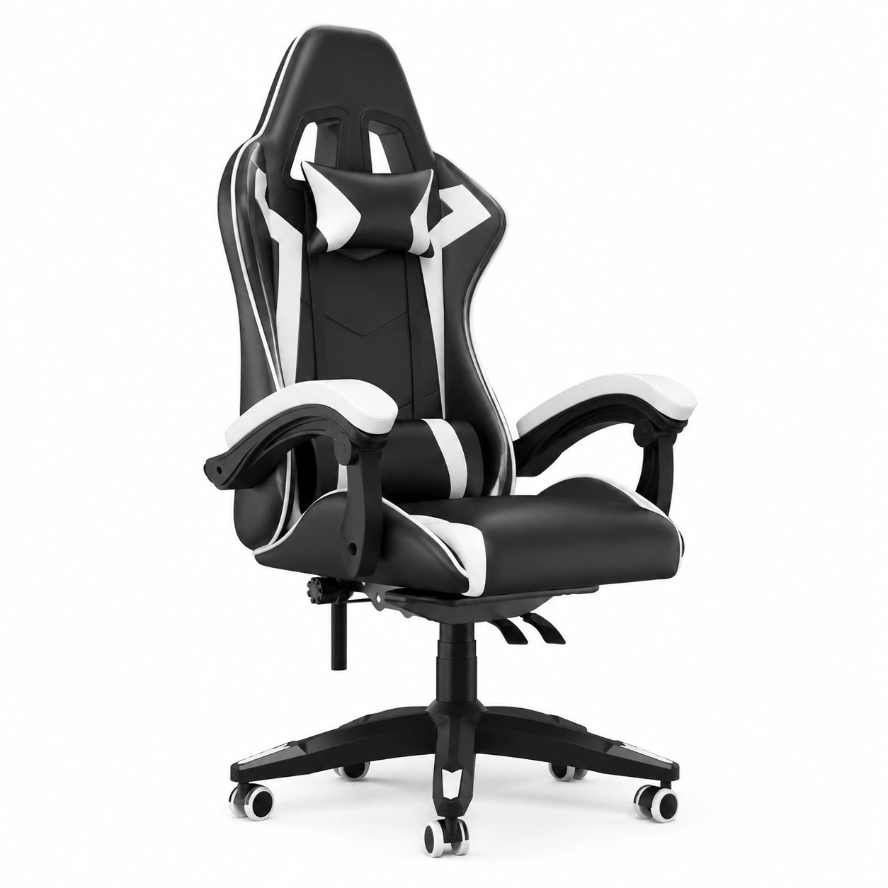 Sedia da Gaming Ergonomica in Pelle PU con Poggiatesta e Cuscino Lombare, Ideale per Ufficio e Casa, Bianco