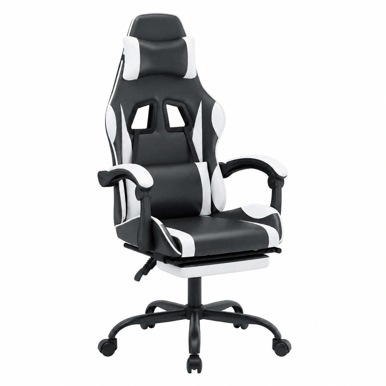 Poltrona Gaming Ergonomica in Ecopelle con Ruote, Altezza Regolabile, Poggiapiedi e Supporto Lombare