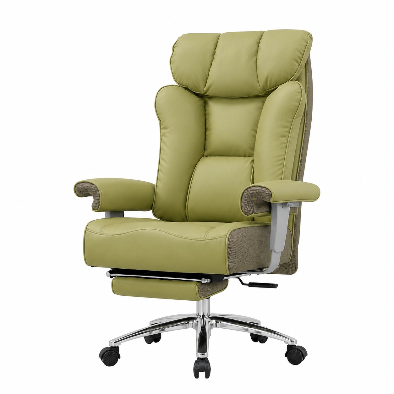 Sedia Ergonomica Ufficio in Ecopelle con Poggiapiedi, Reclinabile e Robusta, Verde Oliva, Supporto fino a 200kg