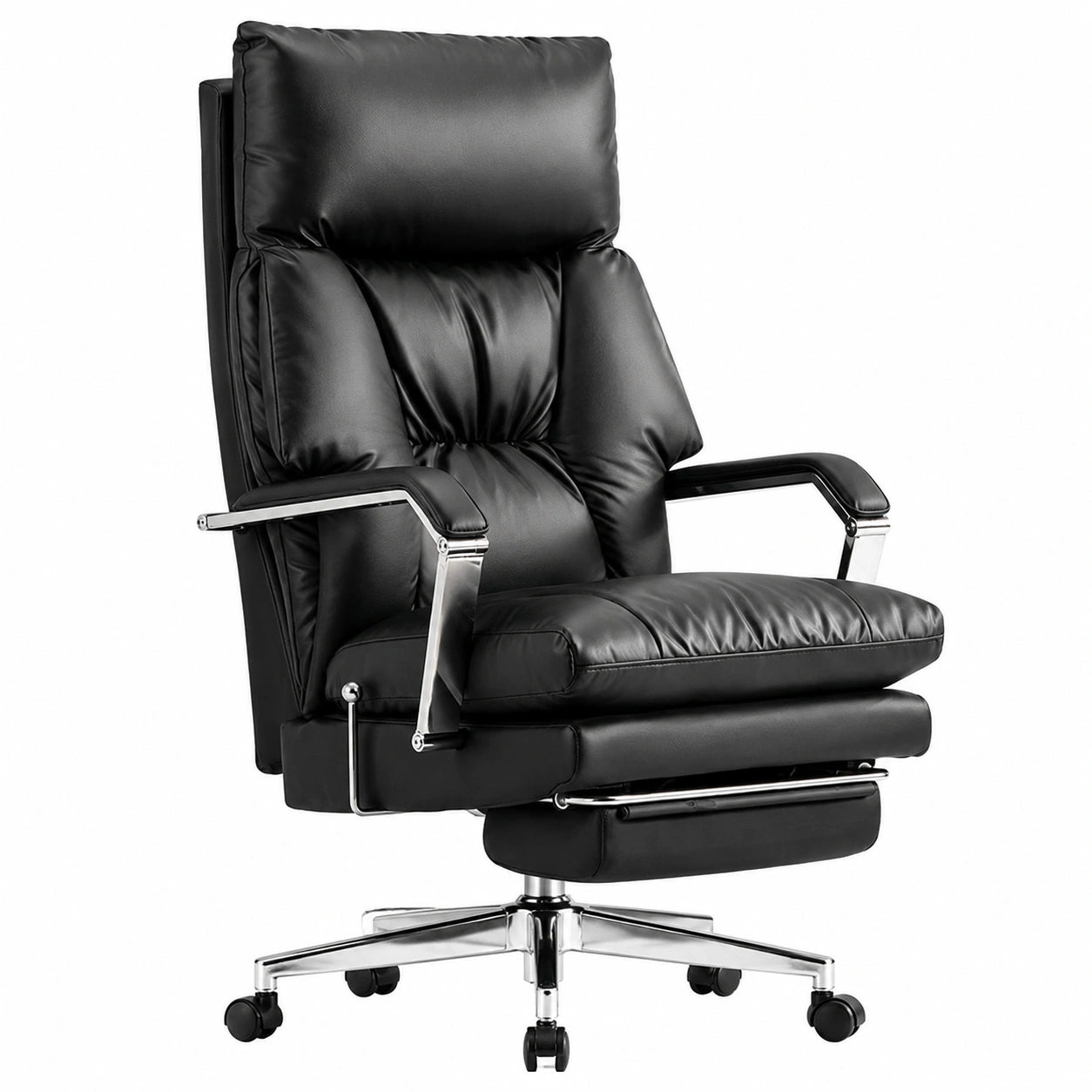 Sedia Direzionale Ergonomica Reclinabile in Pelle con Poggiapiedi per Ufficio e Casa, Adatta a Corporature Robuste e Alte, Colore Nero