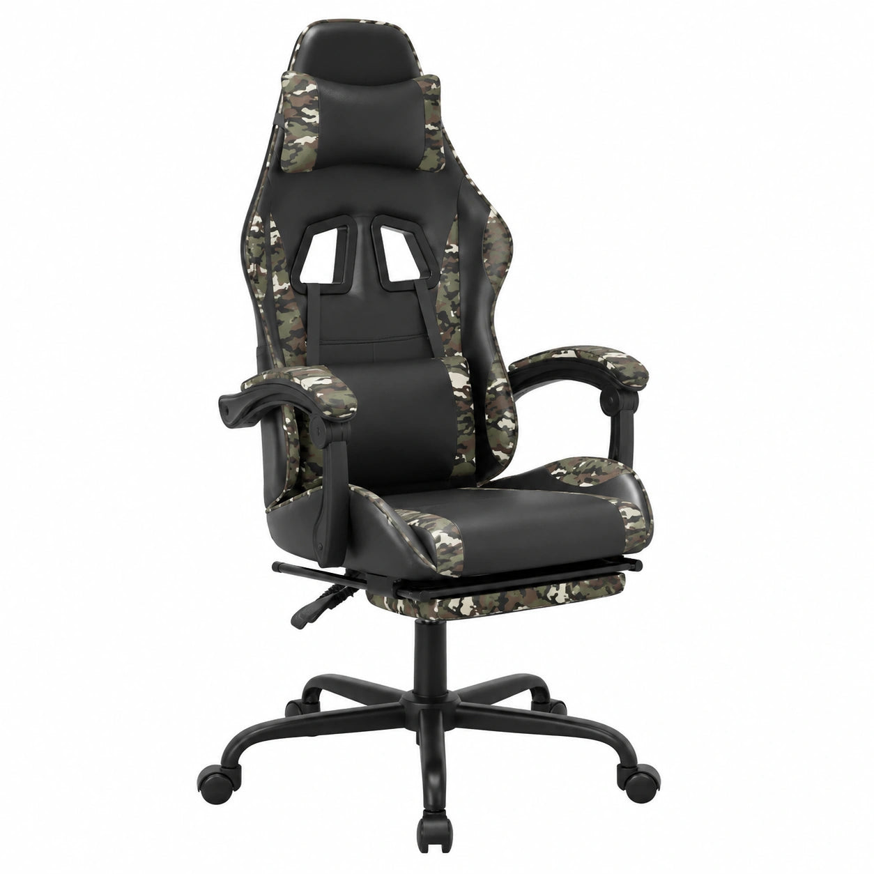 Poltrona Gaming Ergonomica con Poggiapiedi, Ideale per Ufficio e Sala Giochi, Design Nero e Mimetico