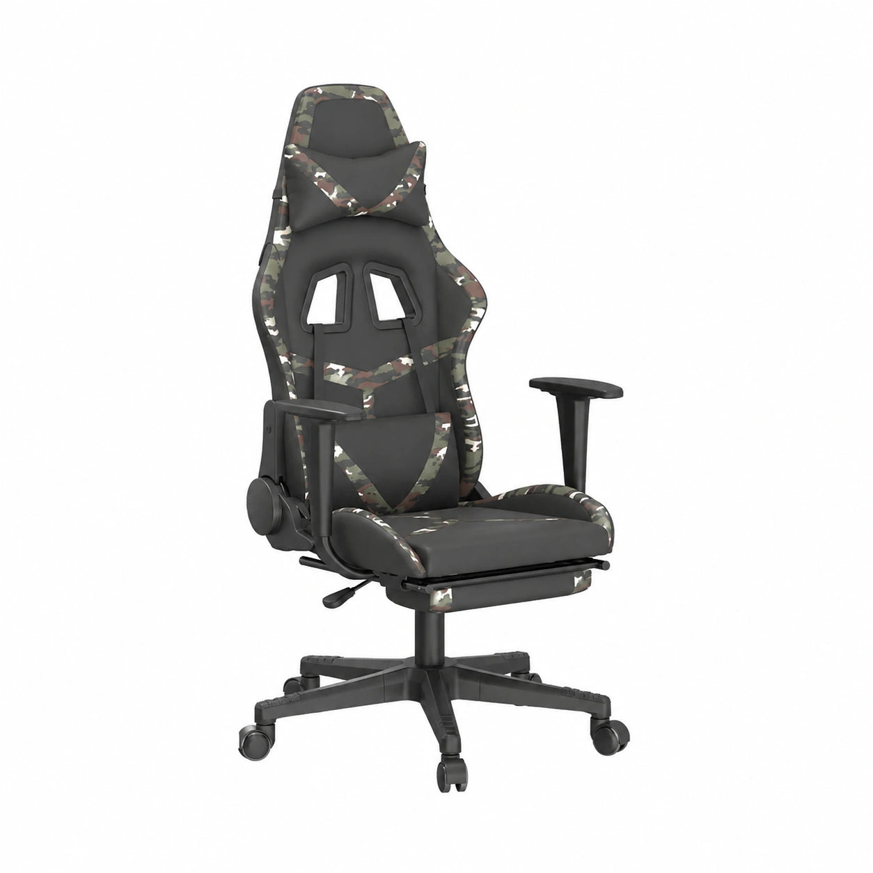 Poltrona da Gaming Ergonomica in Ecopelle con Poggiapiedi, Massaggio e Movimento Oscillante, Nera Mimetica