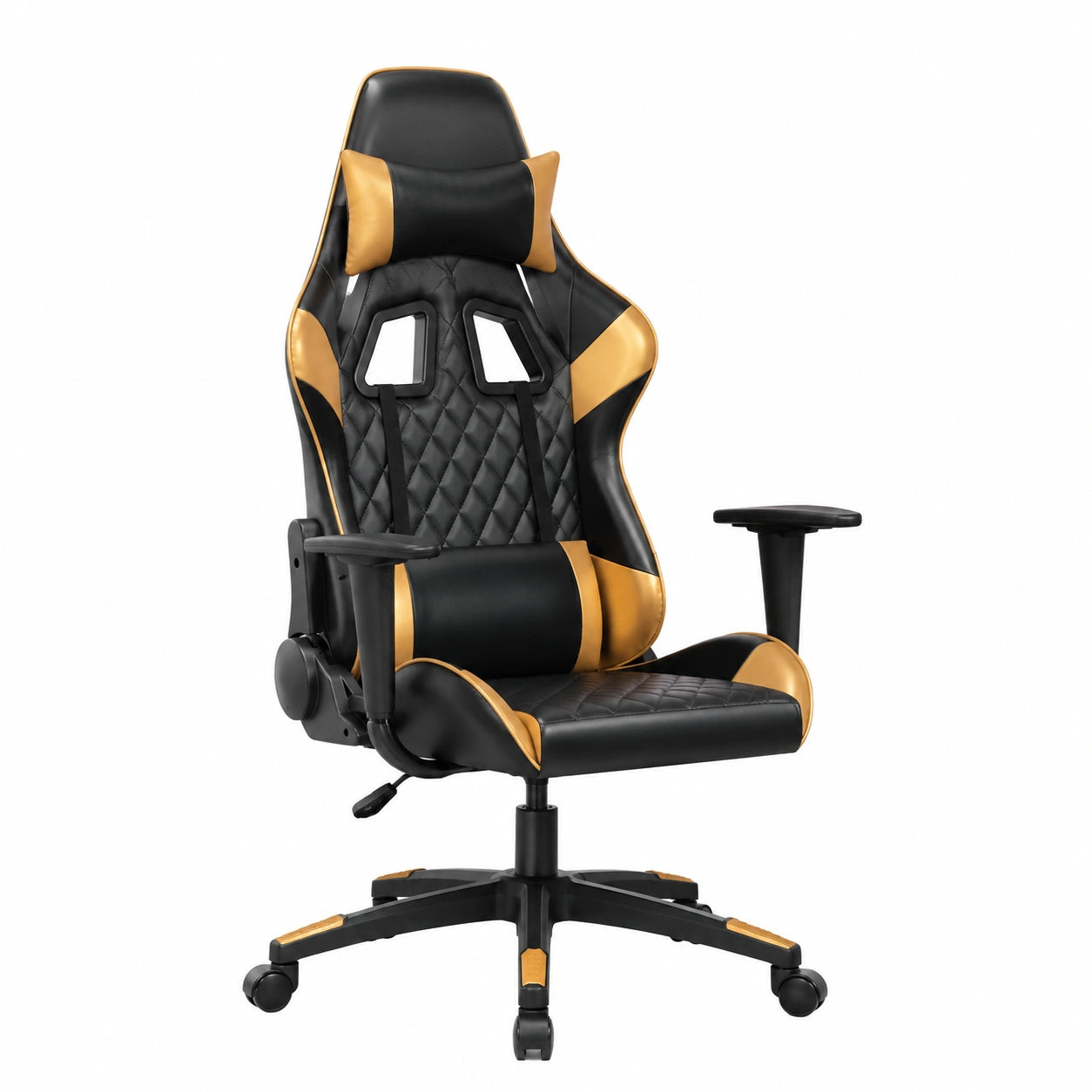 Sedia Gaming Ergonomica con Massaggio e Poggiapiedi, Similpelle Nero Oro, Ideale per Ufficio, Camera da Letto e Sala Giochi