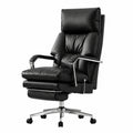 Sedia Direzionale Ergonomica in Pelle con Poggiapiedi e Schienale Reclinabile a 160°, Girevole con Ruote, Nero