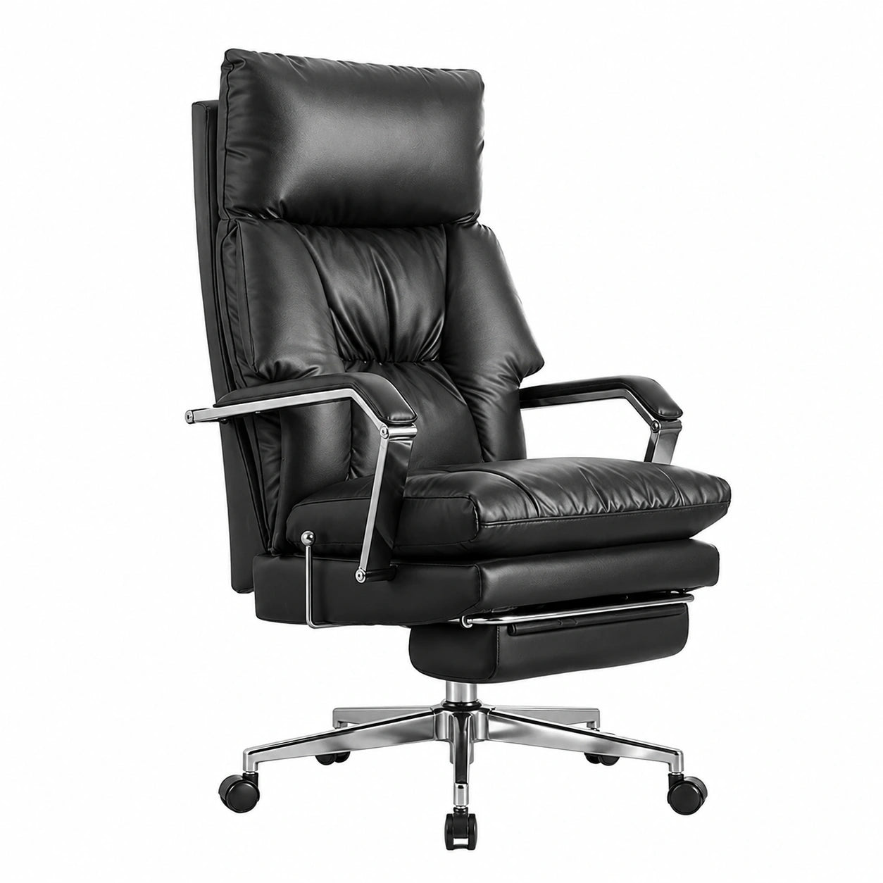 Poltrona Direzionale Ergonomica con Supporto Lombare e Poggiapiedi, Sedia Girevole Reclinabile a 160° in Pelle Nera