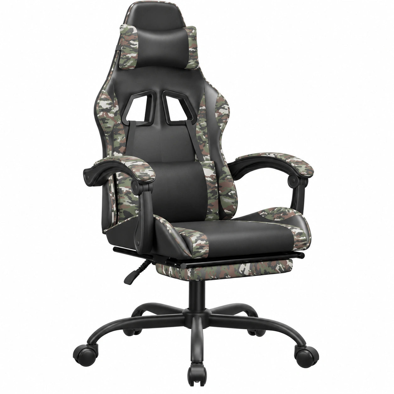 Poltrona Gaming Ergonomica con Poggiapiedi, Rotazione 360°, Design Mimetico in Ecopelle, Altezza Regolabile, Inclinazione e Supporto Lombare