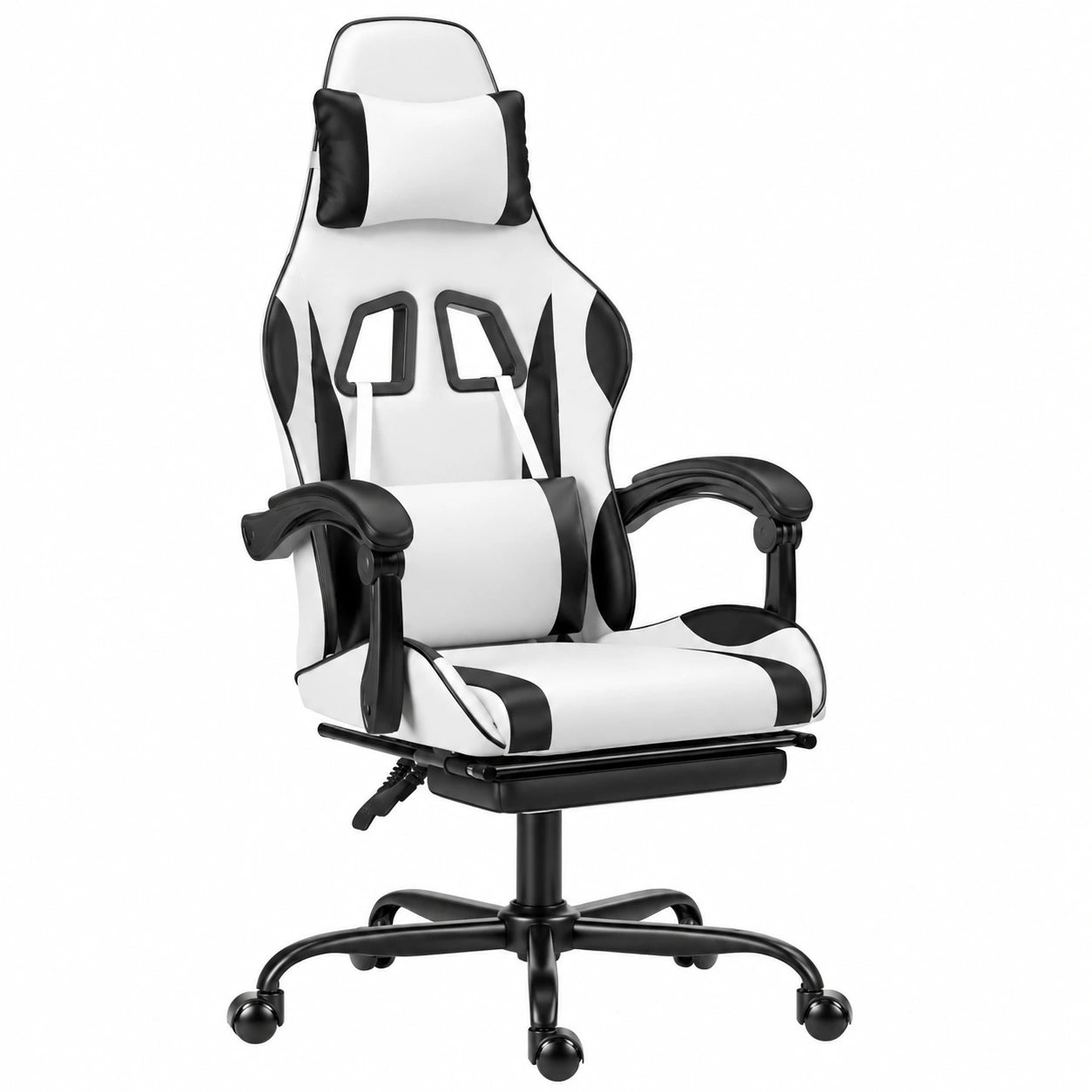 Poltrona gaming ergonomica in ecopelle con poggiapiedi e braccioli regolabili