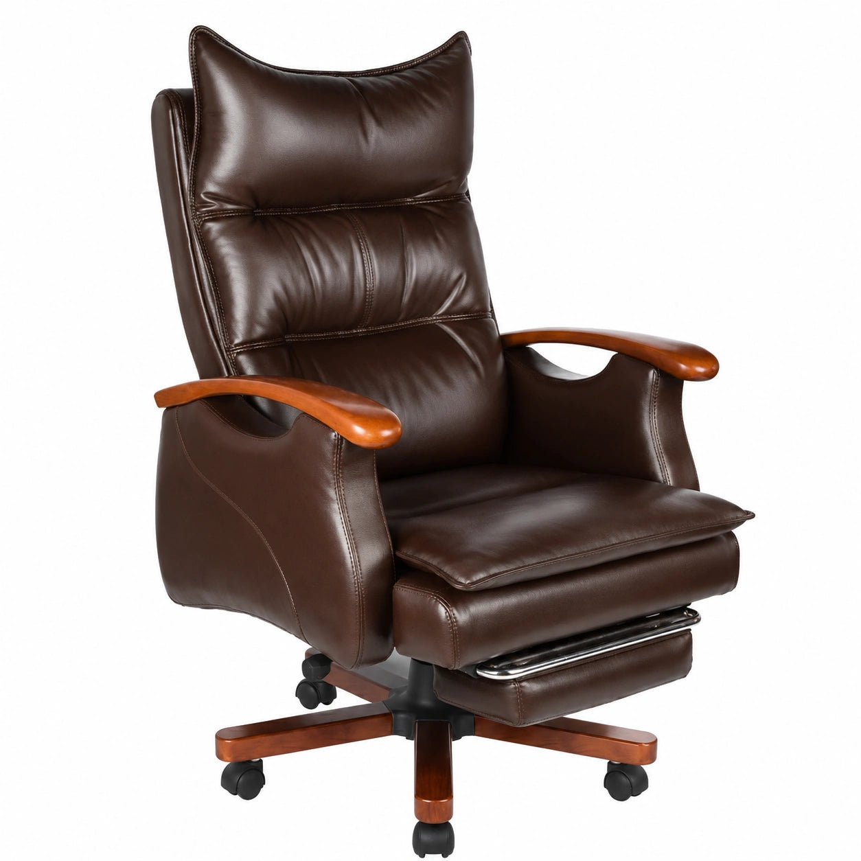 Poltrona Direzionale Ergonomica in Pelle con Poggiapiedi Retrattile, Sedia Ufficio Reclinabile 135°
