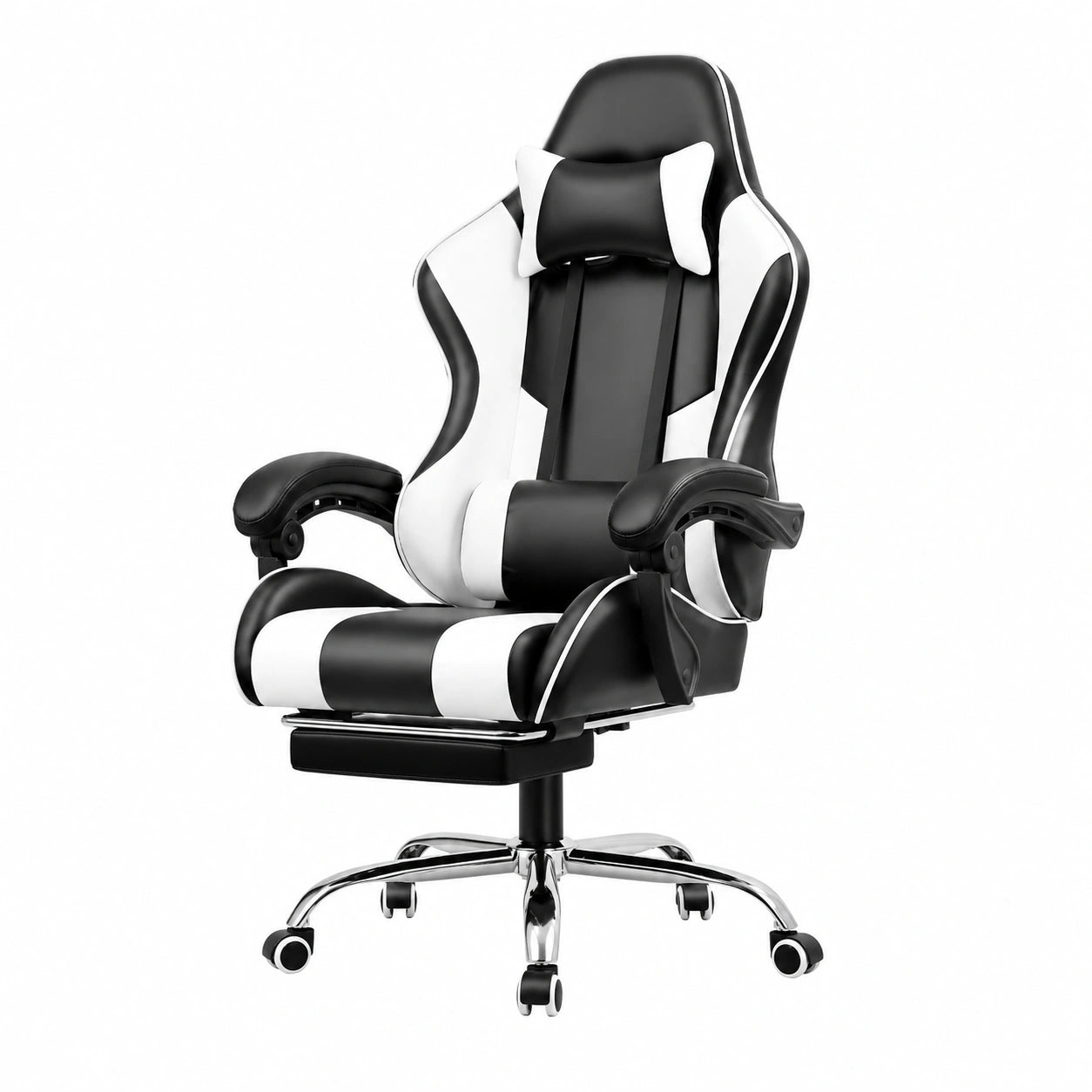 Sedia da Gaming Ergonomica GTPLAYER con Massaggio, Poggiapiedi e Supporto Lombare, Schienale Inclinabile 90-135°, Capacità 150 kg, Bianco