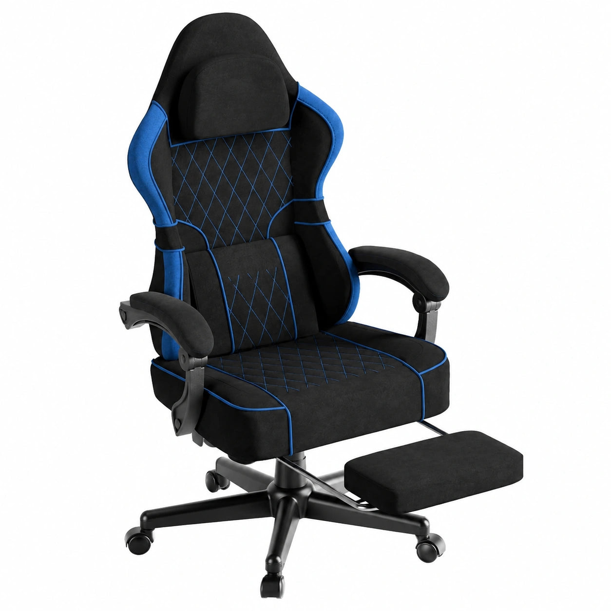 Sedia da Gaming Ergonomica con Massaggio e Poggiapiedi, Schienale Regolabile, Nero-Blu