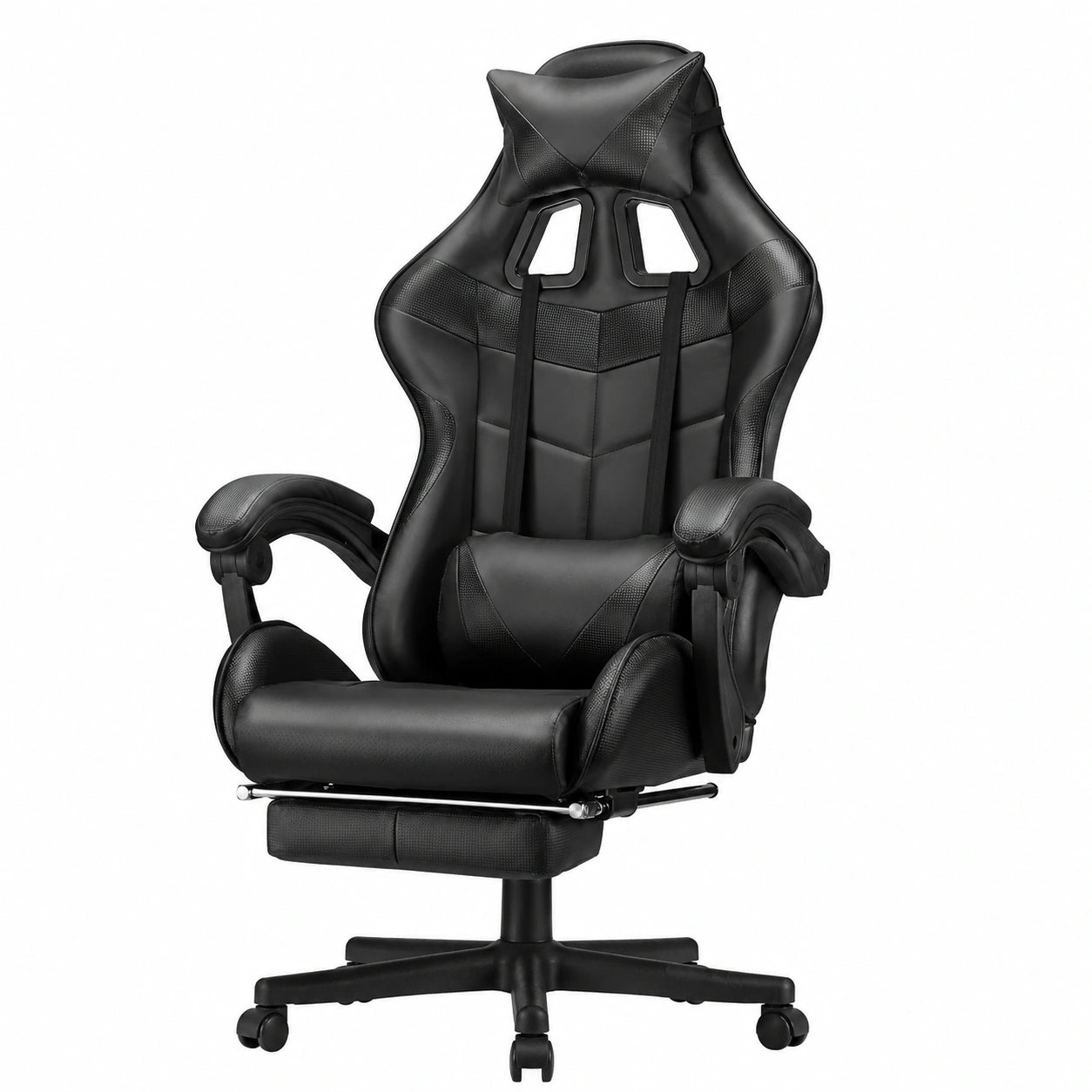 Sedia da Gaming Ergonomica con Massaggio e Poggiapiedi, Regolabile in Altezza e Braccioli, Rivestimento in PU Nero