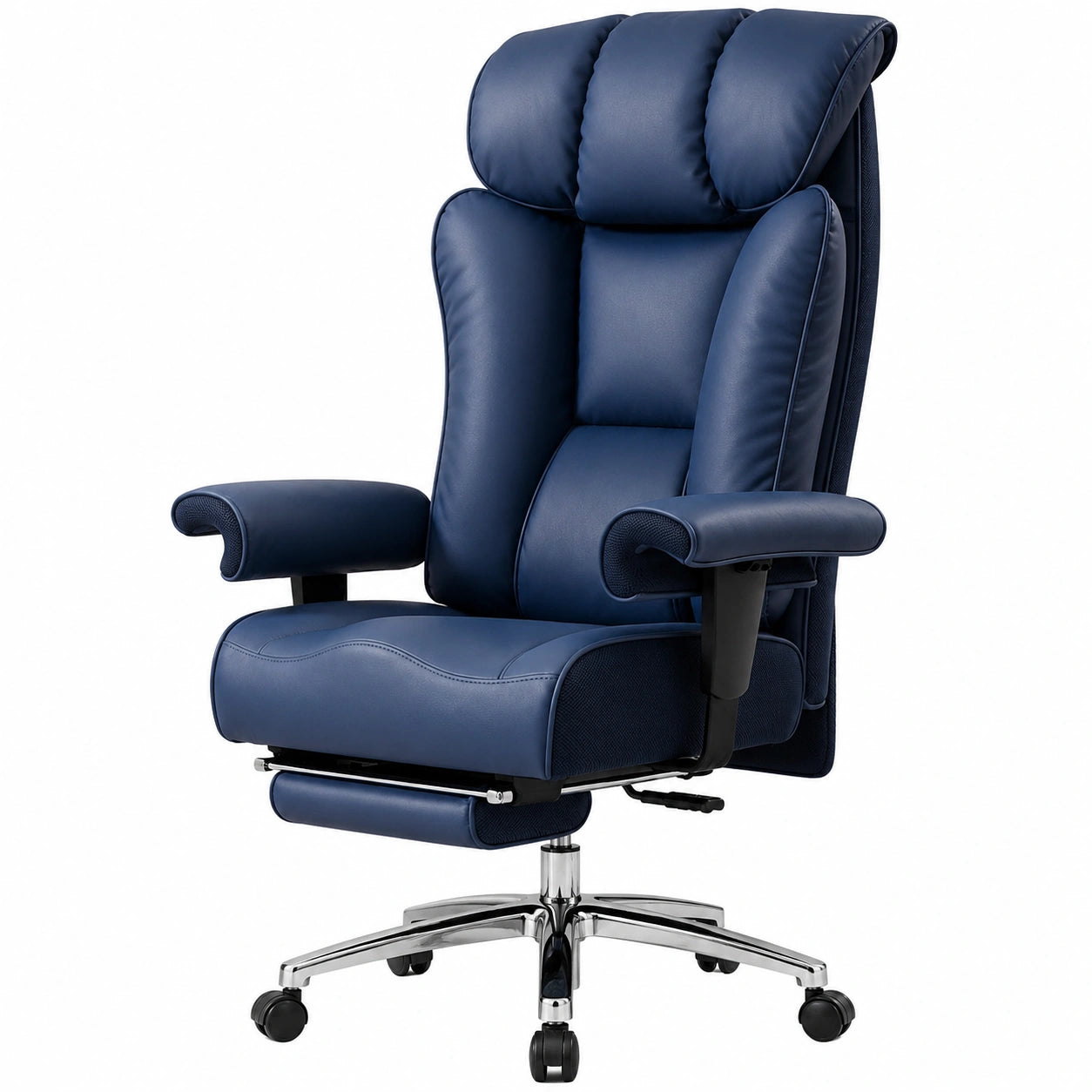 Sedia Ergonomica da Ufficio in Ecopelle con Supporto Lombare e Poggiapiedi, Reclinabile e Robusta fino a 200kg, Blu