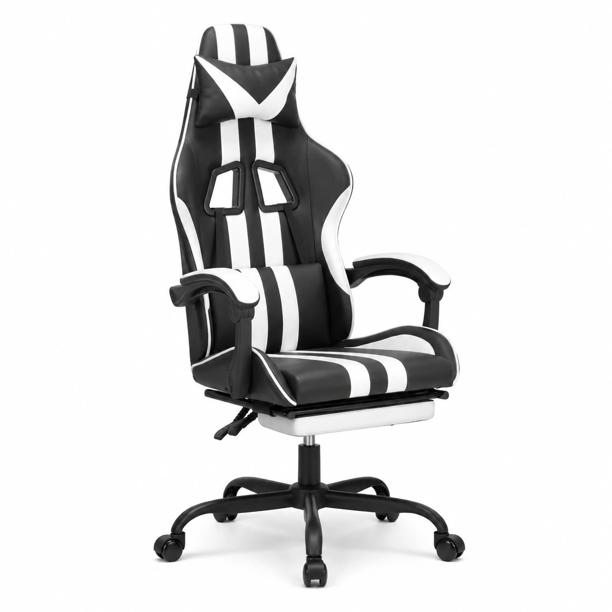 Poltrona gaming ergonomica in similpelle con supporto lombare e poggiapiedi