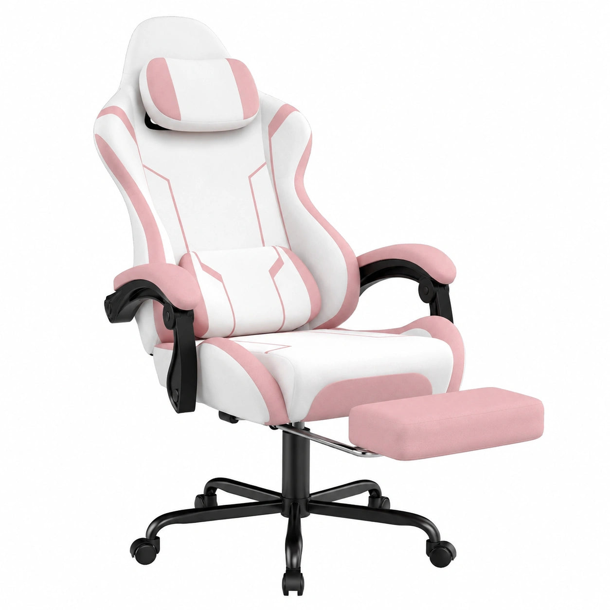 FIVMEN Sedia da Gaming Ergonomica Rosa con Poggiapiedi e Massaggio